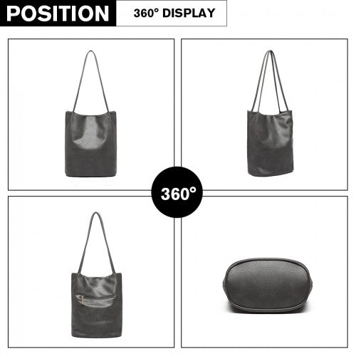 Miss Lulu Large Bucket Shoulder Bag - Dark Grey