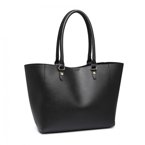Miss Lulu Textured Leather Look 2 Piece Tote And Shoulder Bag Set - Black