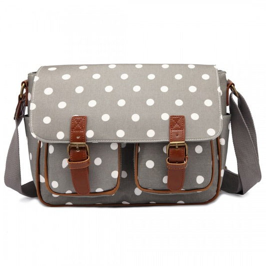 Miss Lulu Oil Cloth Satchel Polka Dot Grey