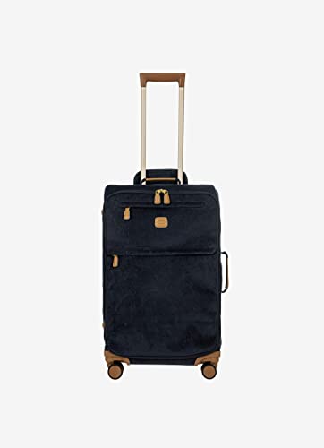 Bric's Suitcase Life Collection, Medium Suitcase with Zippered Pockets and 4 Wheels, Suede Effect, Dimensions 40x65x24, Blue