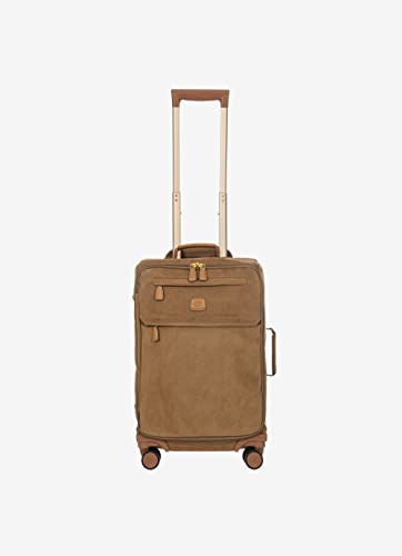 Bric's Suitcase Life Collection, Hand Luggage Suitcase with Zipper Pockets and 4 Wheels, Suede Effect, Dimensions 37x55x23, Camel