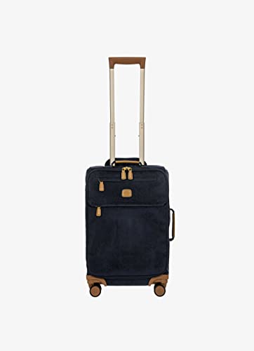 Bric's Suitcase Life Collection, Hand Luggage Suitcase with Zipper Pockets and 4 Wheels, Suede Effect, Dimensions 37x55x23, Blue