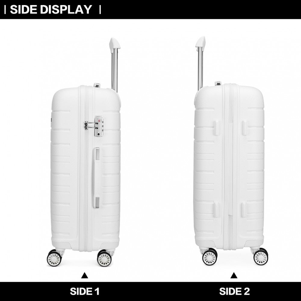 Kono 20 Inch Multi Texture Hard Shell PP Suitcase - Classic Collection - White