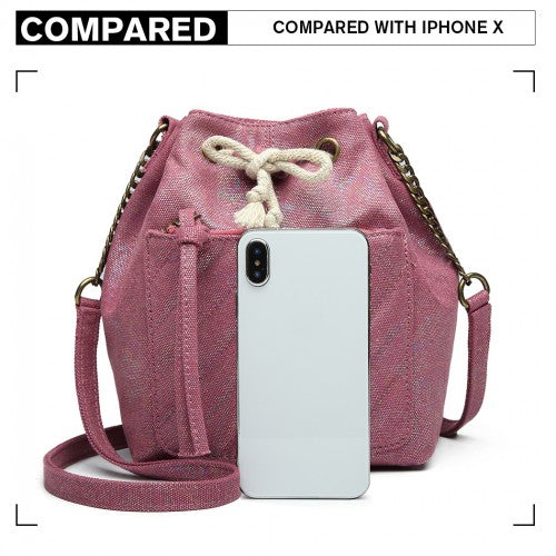 Miss Lulu Sparkle Canvas Drawstring Cross Body Bag - Purple