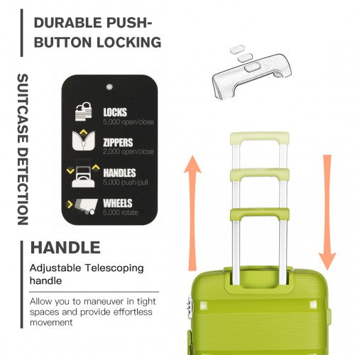 Kono Bright Hard Shell PP Suitcase 3 Pieces Set - Classic Collection - Green