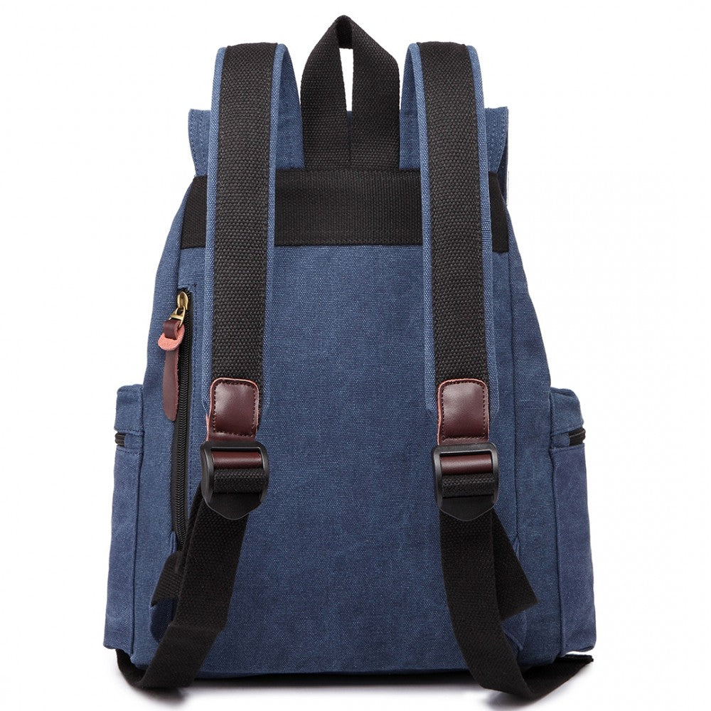 Kono Large Multi Function Leather Details Canvas Backpack Navy