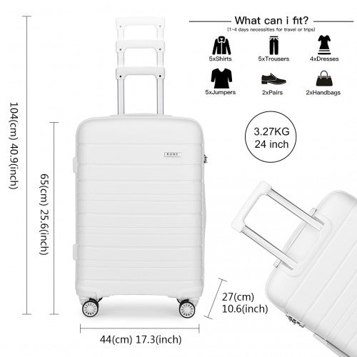 Kono 24 Inch Multi Texture Hard Shell Pp Suitcase - Classic Collection - White