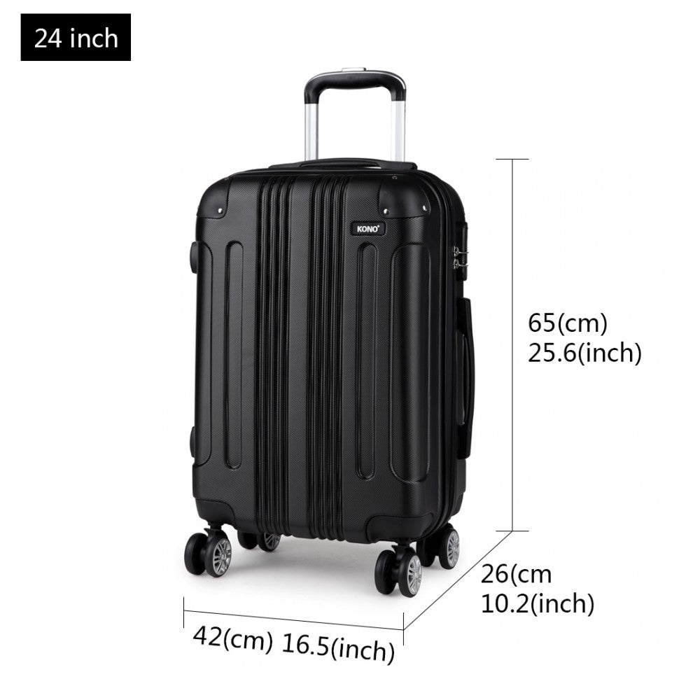 Kono 24 Inch Abs Hard Shell Suitcase Luggage - Black