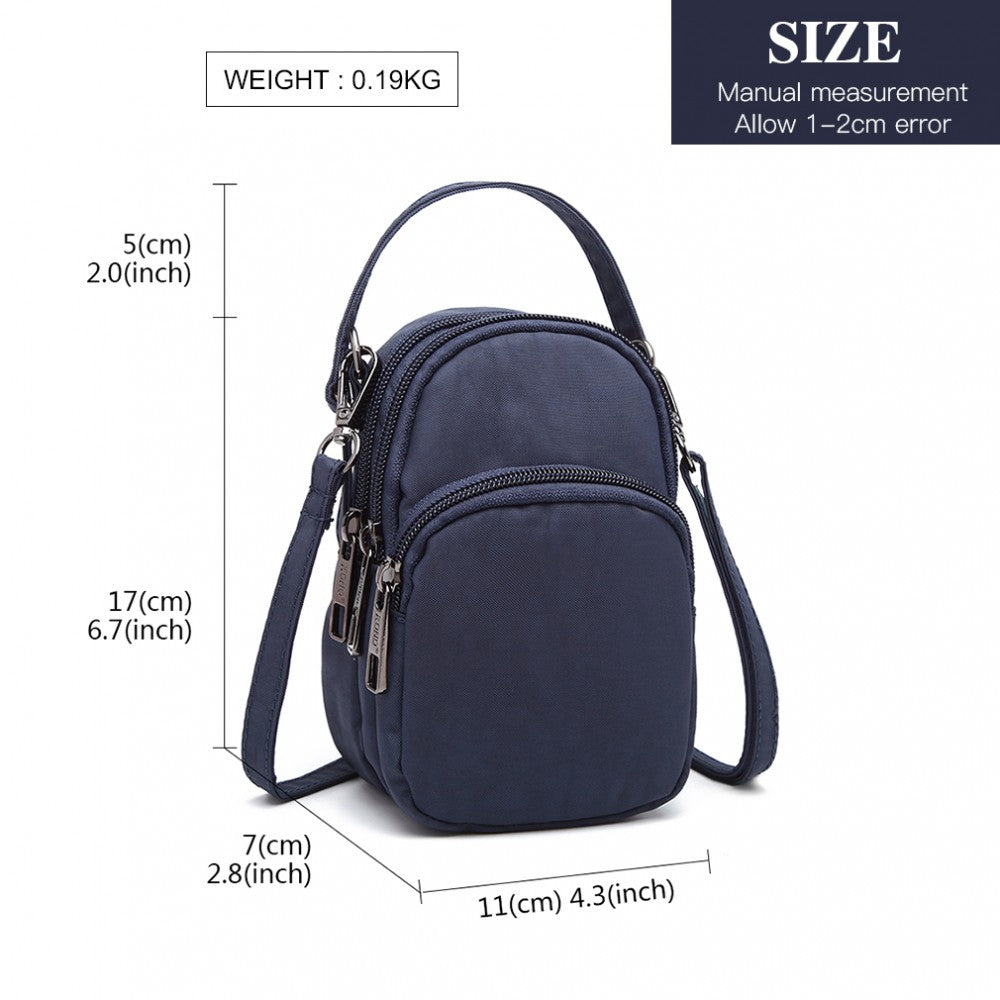 Kono Compact Multi Compartment Cross Body Bag - Navy Blue