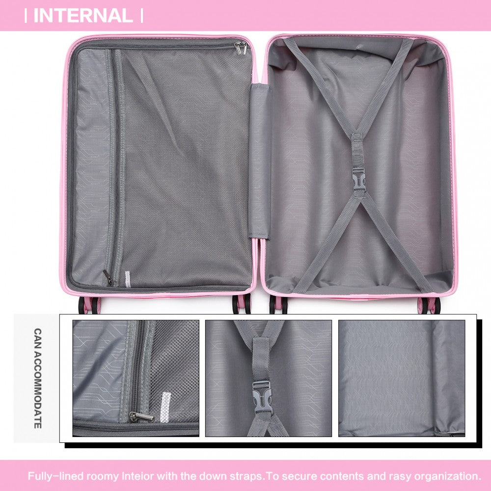 Kono Bright Hard Shell PP Suitcase 3 Pieces Set - Classic Collection - Pink
