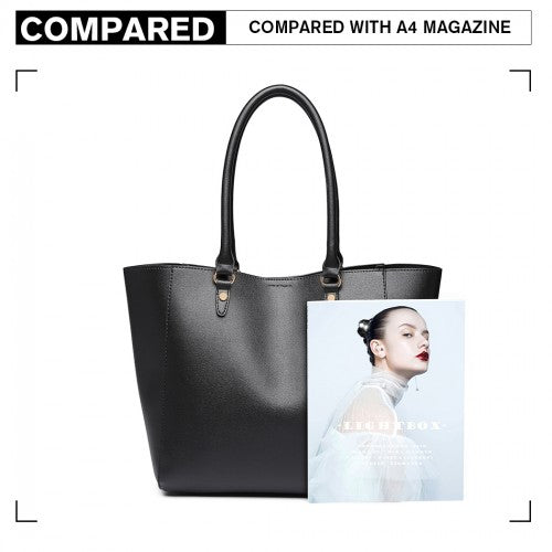 Miss Lulu Textured Leather Look 2 Piece Tote And Shoulder Bag Set - Black