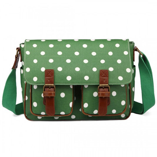 Miss Lulu Oil Cloth Satchel Polka Dot Green