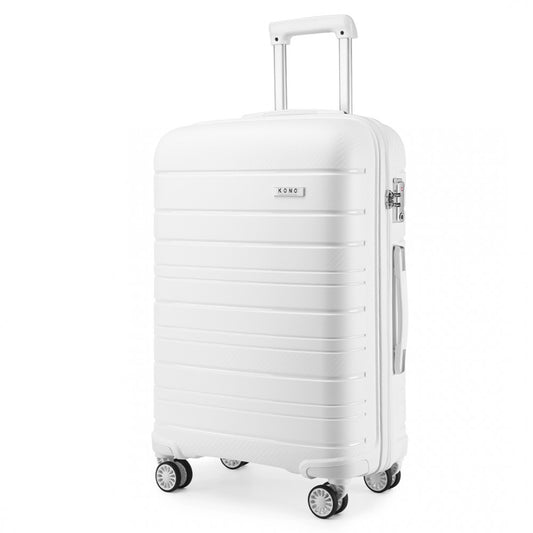 Kono 24 Inch Multi Texture Hard Shell Pp Suitcase - Classic Collection - White
