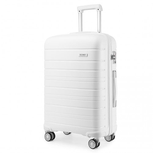 Kono 20 Inch Multi Texture Hard Shell PP Suitcase - Classic Collection - White