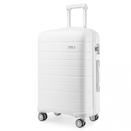 Kono 20 Inch Multi Texture Hard Shell PP Suitcase - Classic Collection - White