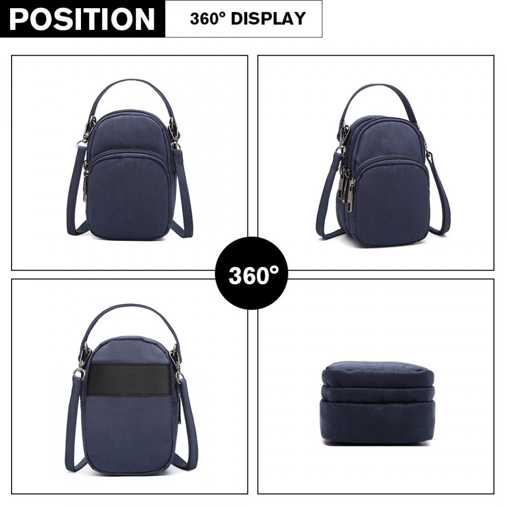 Kono Compact Multi Compartment Cross Body Bag - Navy Blue