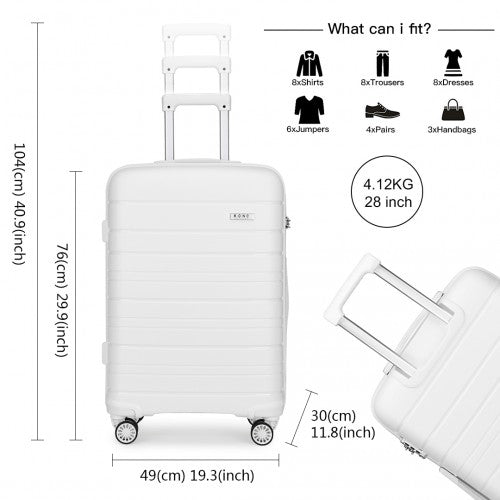 Kono 28 Inch Multi Texture Hard Shell Pp Suitcase - Classic Collection - White