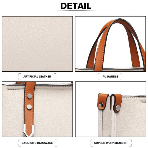Miss Lulu Structured 2 Piece Shoulder Bag Set - Beige