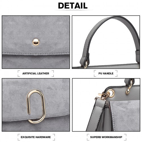 Miss Lulu Stylish Ladies Leather Handbag Shoulder Bag - Grey