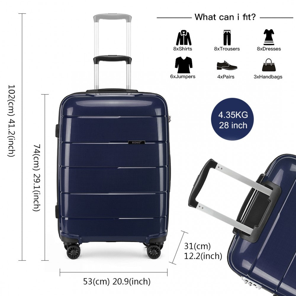 Kono 28 Inch Hard Shell PP Suitcase - Navy
