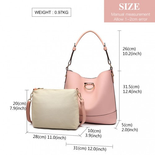 Miss Lulu 2 Piece Bucket Tote Bag Set - Pink