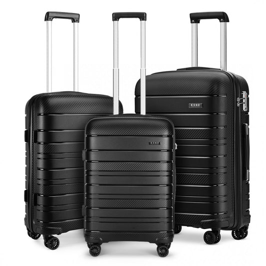 Kono Multi Texture Hard Shell PP Suitcase 3 Pieces Set - Classic Collection - Black