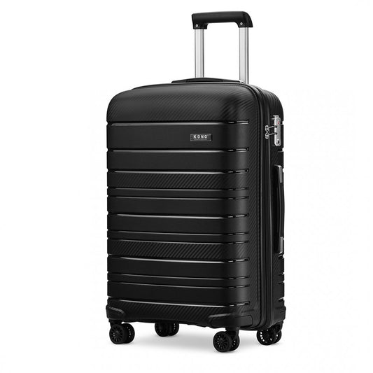 Kono 20 Inch Multi Texture Hard Shell PP Suitcase - Classic Collection - Black