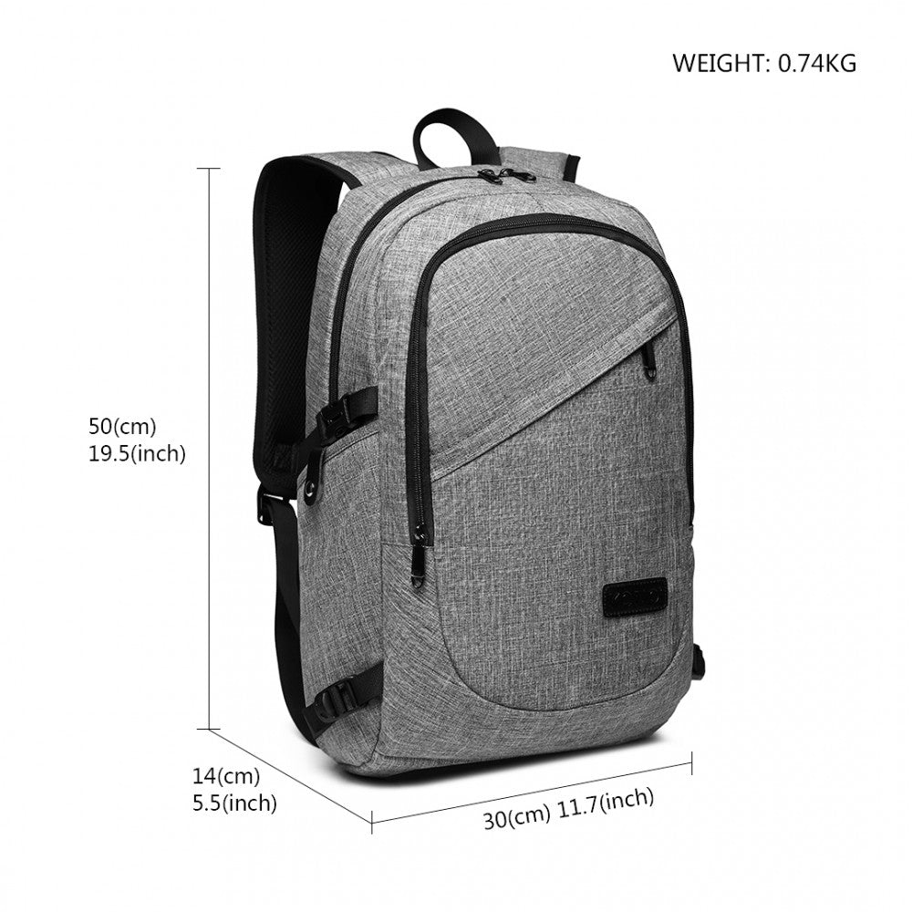 Kono Business Laptop Backpack With USB Charging Port - Grey