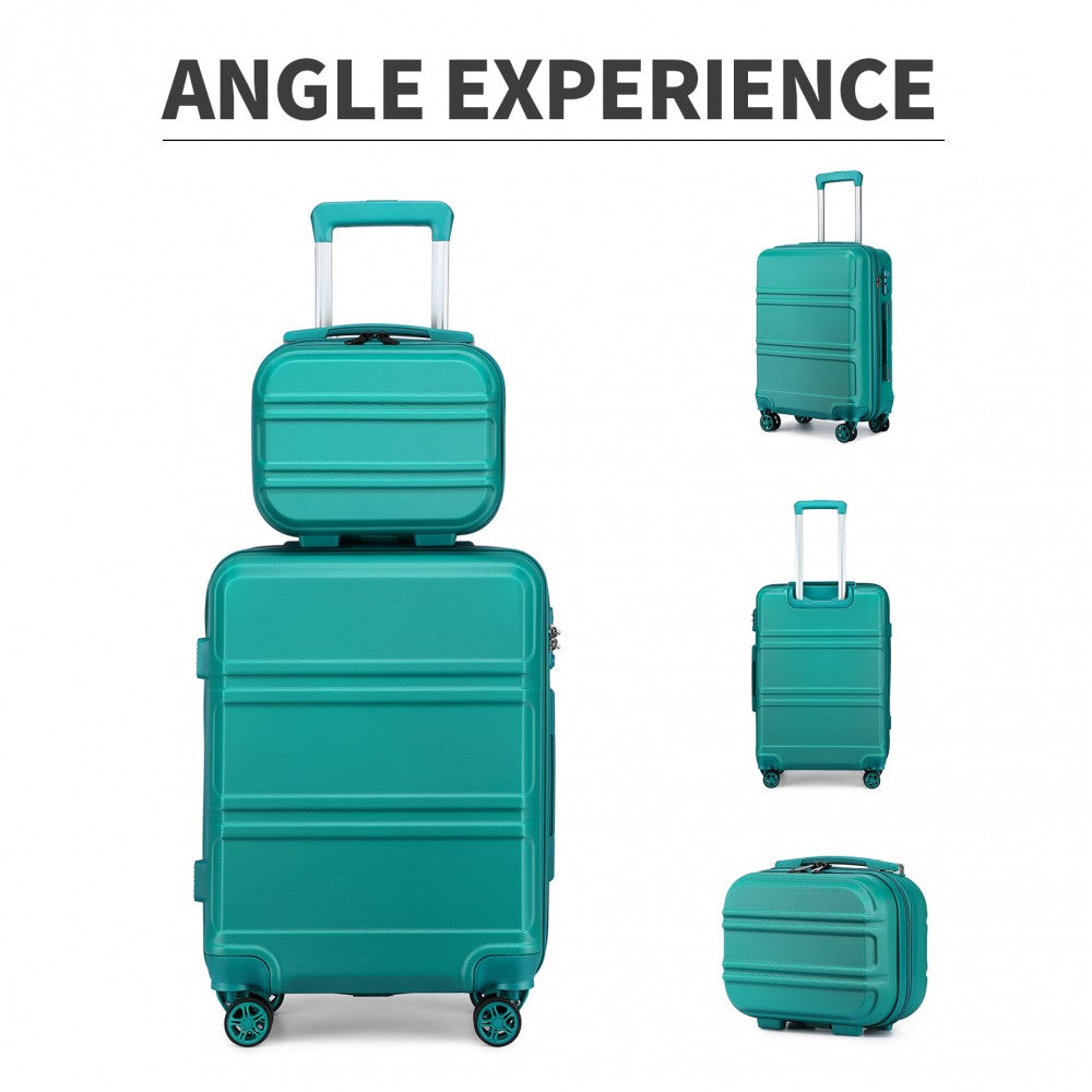 Kono Abs Sculpted Horizontal Design 4 Pcs Suitcase Set With Vanity Case - Teal