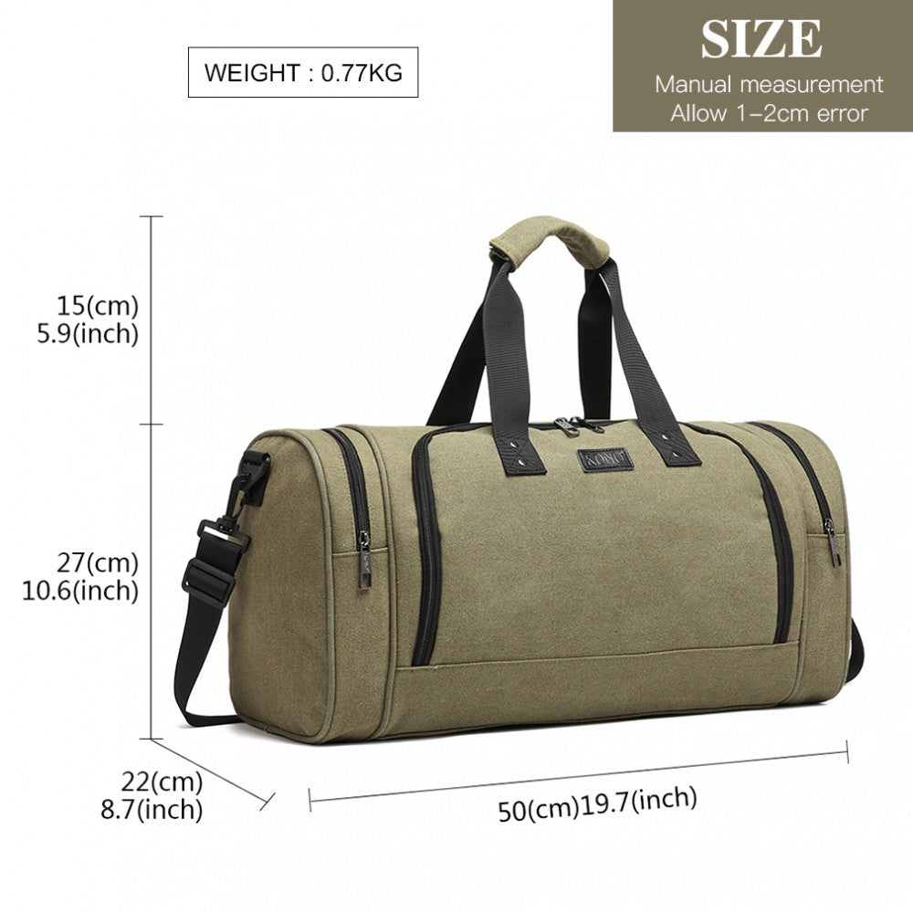 Kono Canvas Barrel Duffle Travel Bag - Green