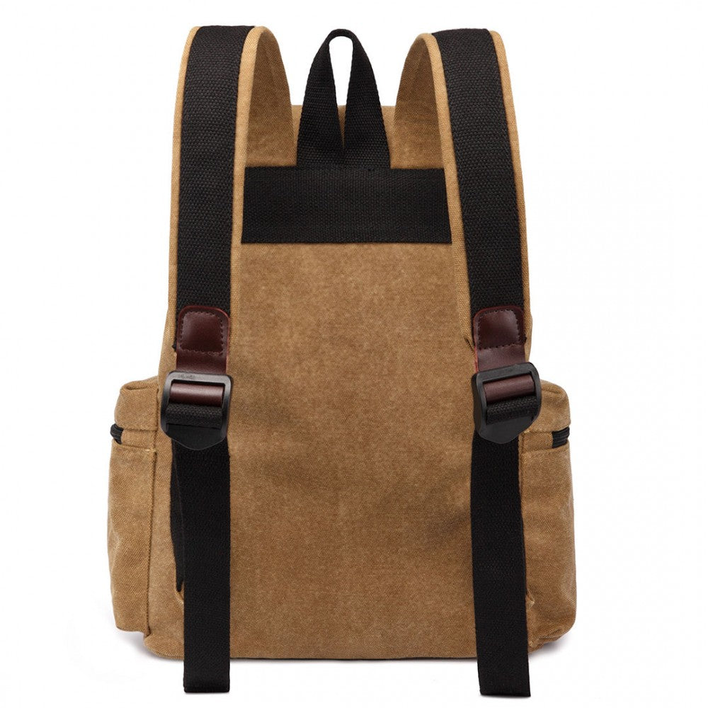 Kono Large Multi Function Leather Details Canvas Backpack Brown