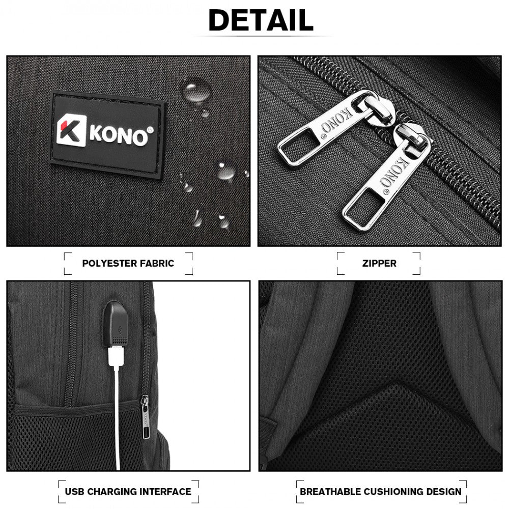 Kono Multi Compartment Backpack With USB Connectivity - Black