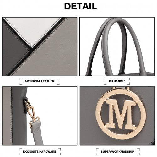 Miss Lulu Leather Look Geometric Ombre Handbag - Grey