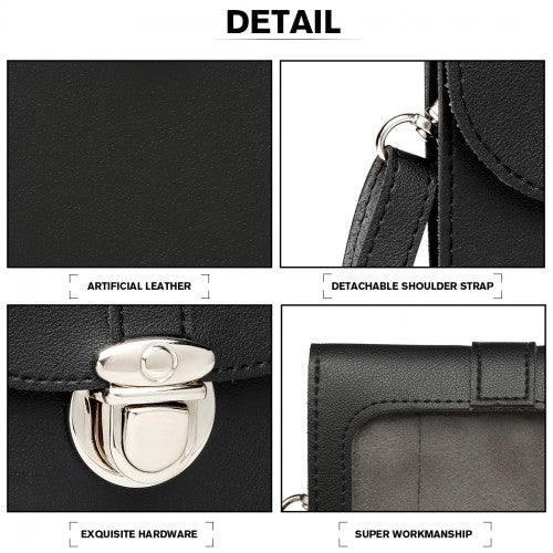 Miss Lulu Multi Use Purse Clutch Mini Shoulder Bag - Black