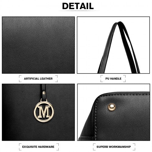Miss Lulu Leather Look Embroidered Tote Bag - Black