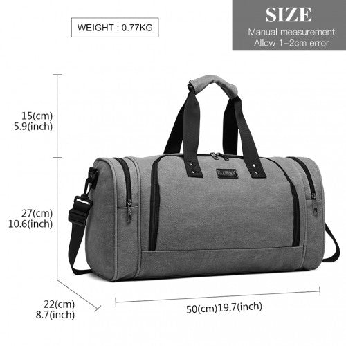 Kono Canvas Barrel Duffle Travel Bag - Grey