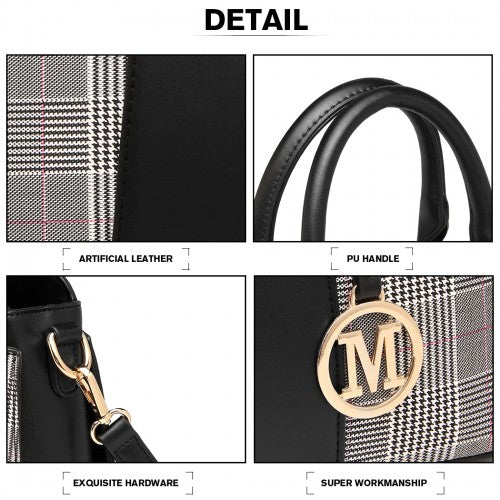 Miss Lulu Gingham Plaid Panel Shoulder Bag - Black