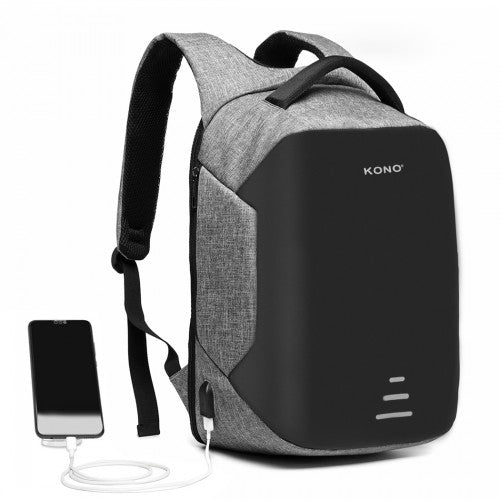 Kono Reflective USB Charging Interface Backpack - Grey
