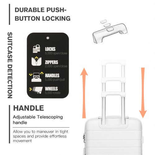 Kono Multi Texture Hard Shell PP Suitcase 3 Pieces Set - Classic Collection - White