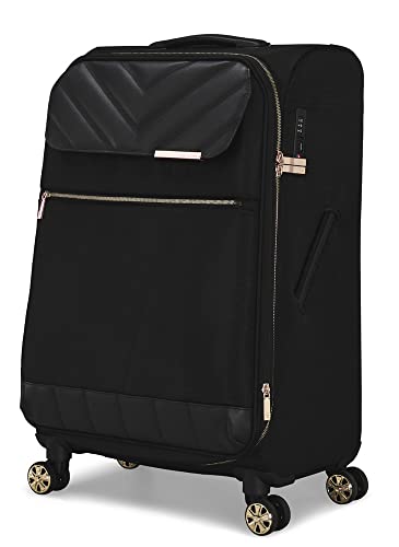 Ted Baker Luggage Albany ECO Collection, Lightweight 4 Wheel Spinner Suitcase with Gold Hardware, Medium, Black