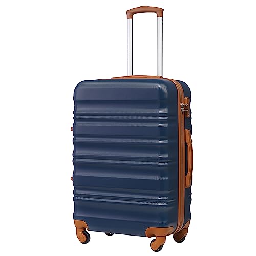 COOLIFE Suitcase Trolley Carry On Hand Cabin Luggage Hard Shell Travel Bag Lightweight with TSA Lock and 2 Year Warranty Durable 4 Spinner Wheels (Apricot Navy, S(56cm 38L))