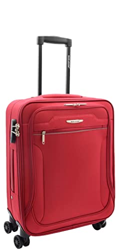 House Of Leather Cabin Size Suitcase Four Wheel Luggage Cosmic Red