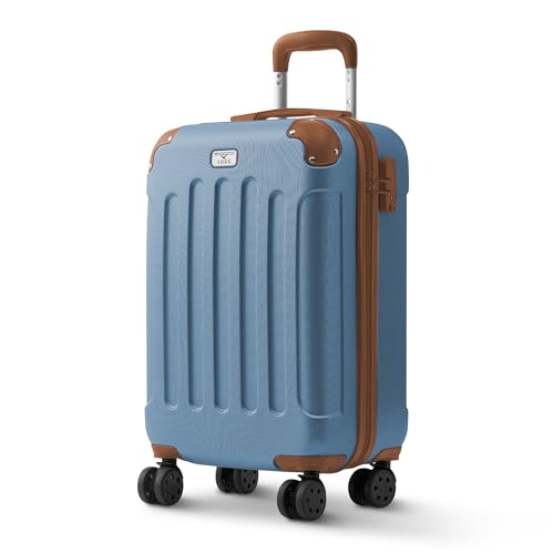 LUGG 20 Inch Skywander Lightweight Travel Cabin Bag Carry On Approved Suitcase ABS Shell Protection Water Resistant & Safe Locking System Easyjet Overhead Compliant (56x23x38cm) Blue/Brown
