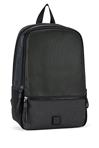 BOSS Mens Pod Backpack Double-Compartment Backpack in Faux Leather with Logo Patch Size One Size