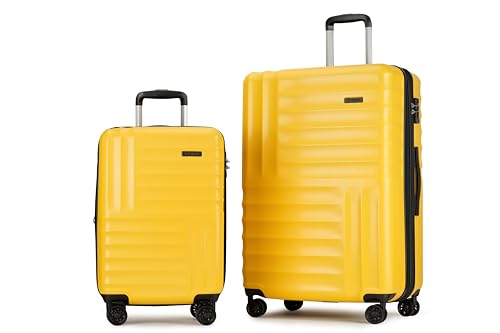 PRIMICIA GinzaTravel 3-Piece Luggage Sets Expandable Suitcases with 4 Wheels PC+ABS Durable Hardside Luggage sets TSA lock, Yellow, 2-Piece Set(20"/29"), Suitcase Spinner Wheels Scratch-resistant