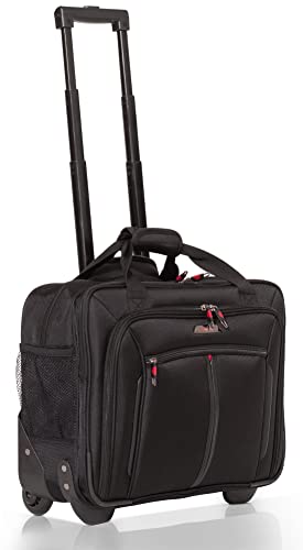 Aerolite Ryanair Priority Boarding, Easyjet Plus, BA, WizzPriority, Jet2 Approved Rolling Padded Laptop Case Bag 2 Wheels - Fits up to 15.6", Overnight Trolley Business Hand Cabin Luggage Case (Black)
