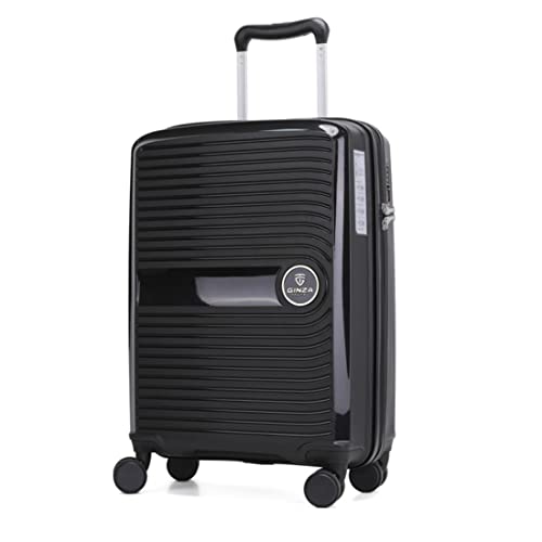 GinzaTravel PP material Hardside Spinner, Carry-On, Wear-resistant, scratch-resistant Suitcase Luggage with Wheels, Black Color, 20-Inch