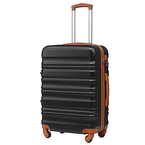 COOLIFE Suitcase Trolley Carry On Hand Cabin Luggage Hard Shell Travel Bag Lightweight with TSA Lock and 2 Year Warranty Durable 4 Spinner Wheels (Apricot Black, M(67cm 60L))