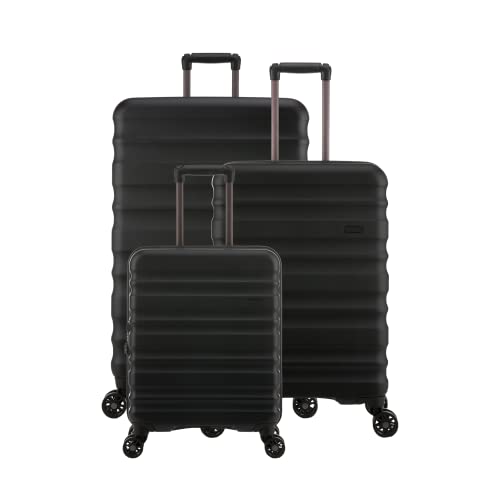 ANTLER - Set of 3 Suitcases - Clifton Luggage - Black - Cabin,Medium,Large - Strenght Lightweight Suitcase for Travel - Luggage with 4 Wheels, Expandable Zip, Twist Grip Handle - TSA Approved Locks