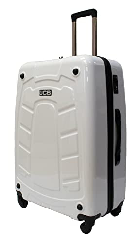 JCB - Loadall Hard Shell Suitcase, 24" - Medium - Built-in TSA Suitcase Locks, 360 Degree Spinner Wheels - Made with ABS Polycarbonate Hard Shell - Flight Case - Luggage Bags for Travel - White